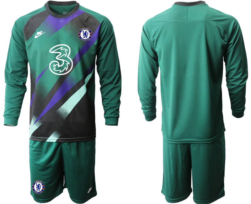 Men 2021 Chelsea Dark green long sleeve goalkeeper soccer jerseys